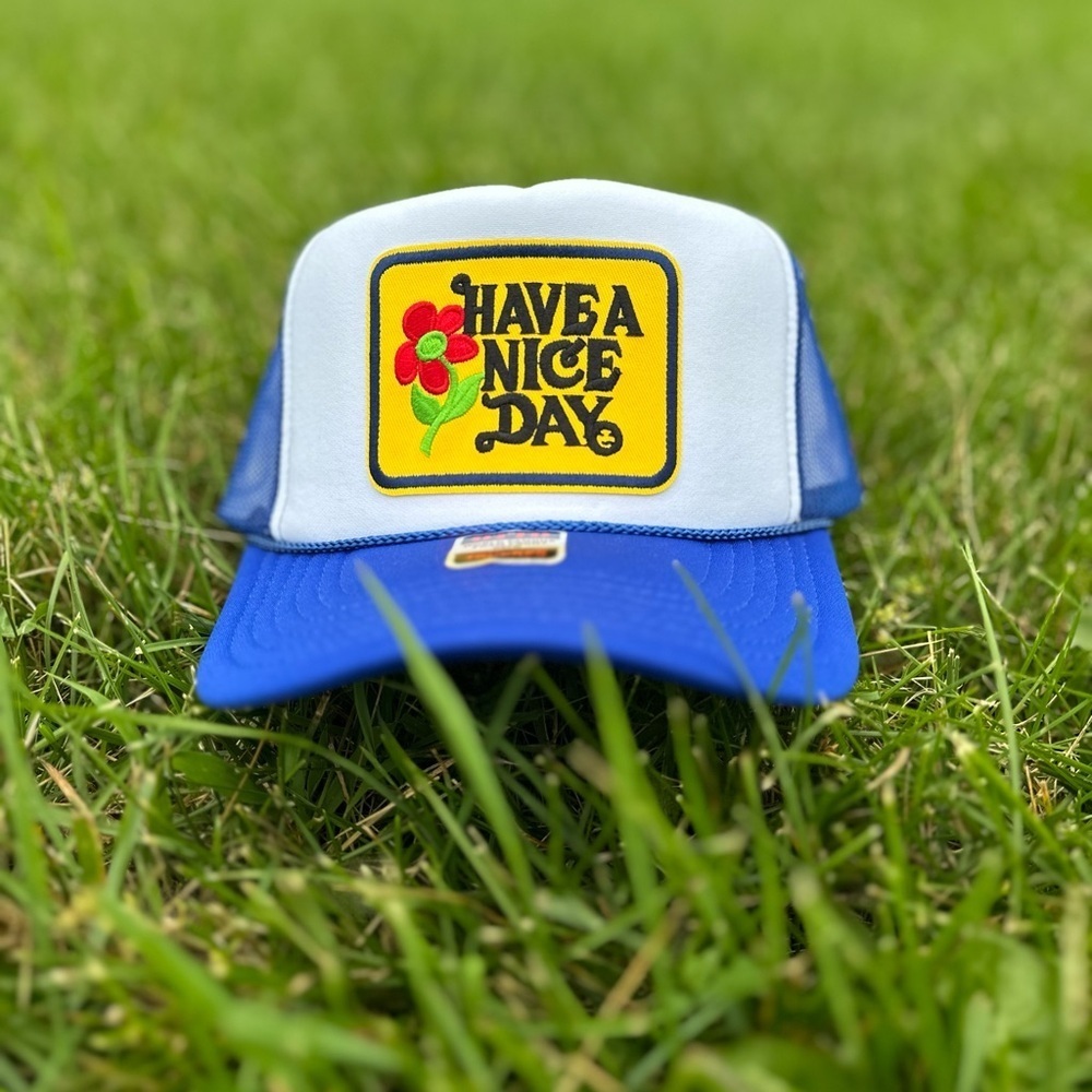 NEW have a nice day SnapBack / trucker hat - blue and yellow - Picture 1 of 4